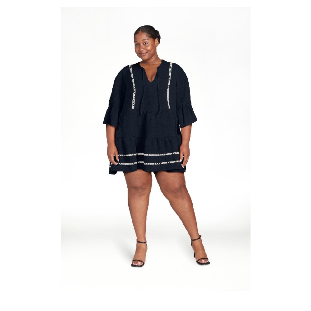Black with cream piping mini dress